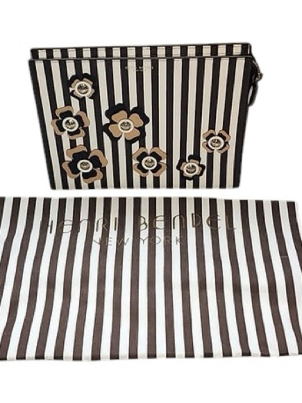 Henri Bendel RARE Striped Petal Signature Stripes 3D Floral Appliqués Dusty NWOT